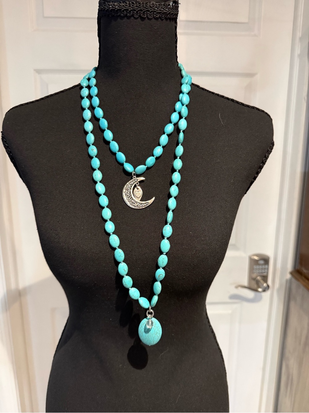 Katia Designs Turquoise Beaded I Am Grateful Necklace with Moon Pendant